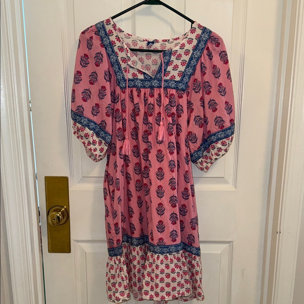Old Navy Pink Boho Floral Tassel Shift Dress